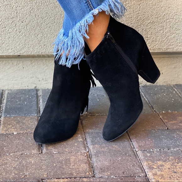 Genuine Distressed Suede Fringe Boho Ankle Boots - Picture 10 of 13